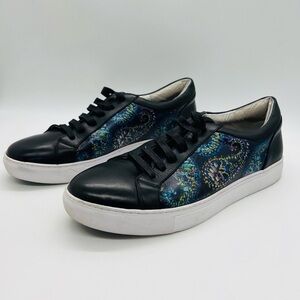 ROBERT GRAHAM MEN’S BLACK LEATHER SNEAKERS WITH PAISLEY SIZE 8.5